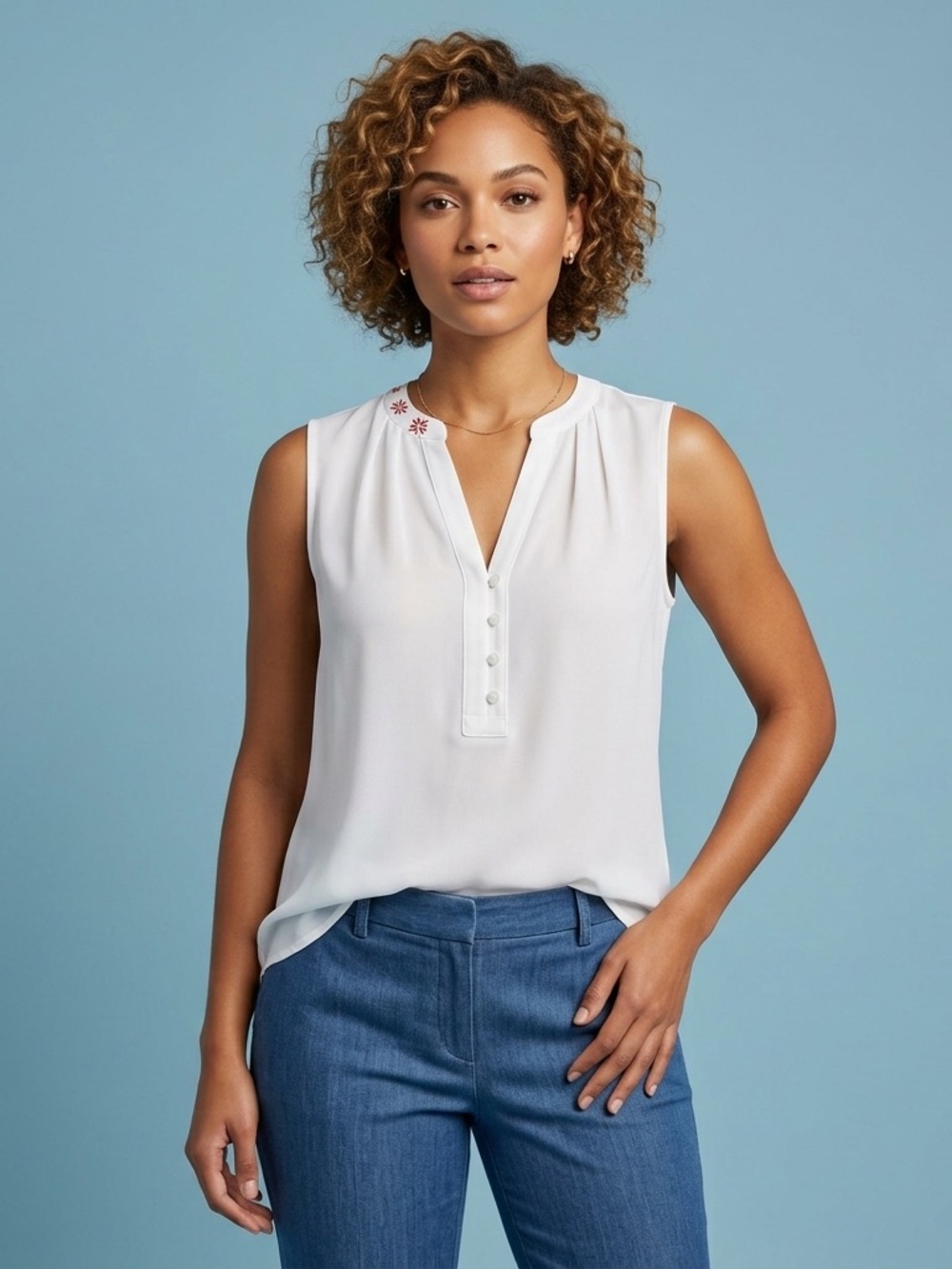 Chico's Sleeveless White Button-Front V-Neck Camisole